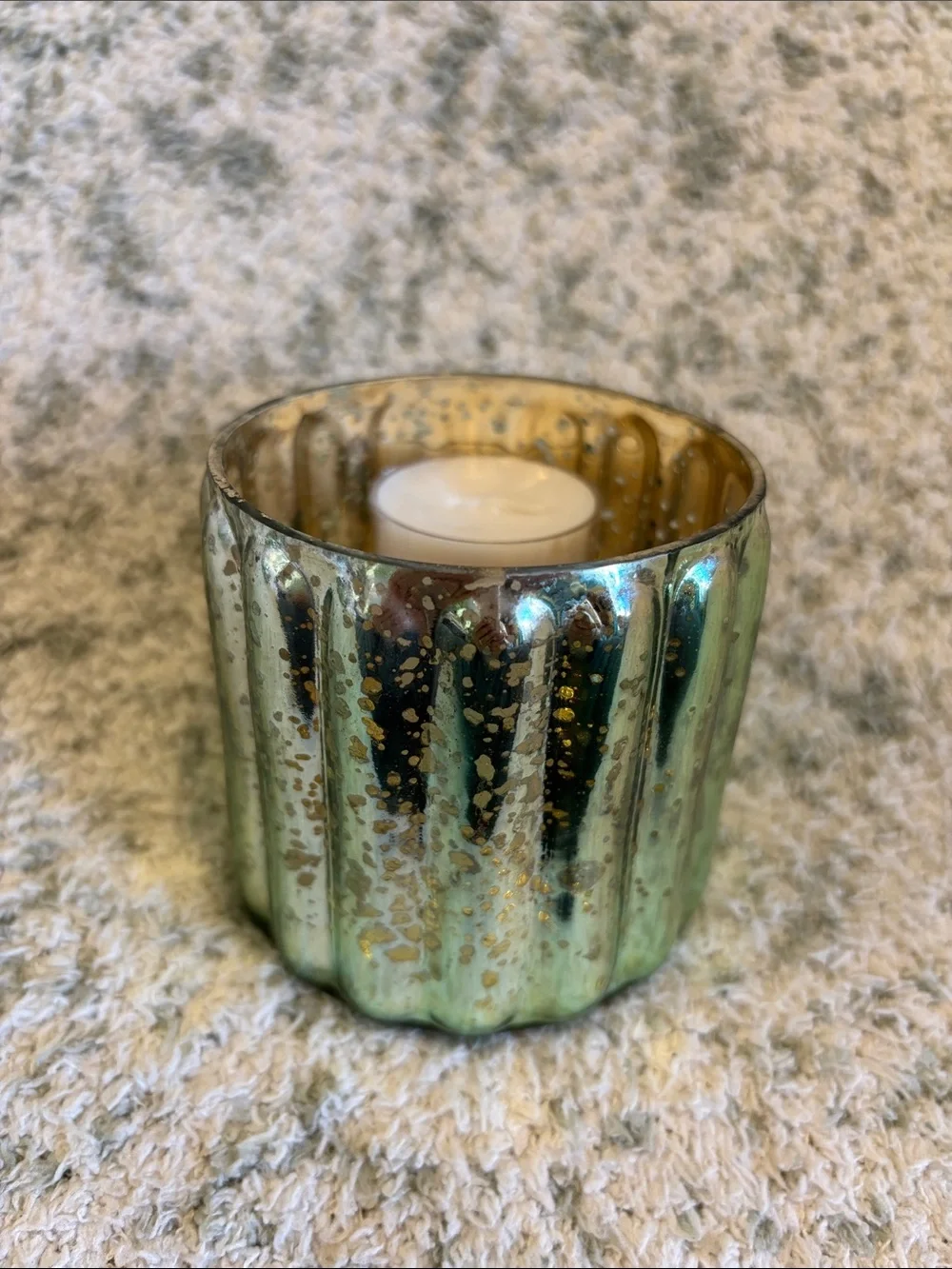 Mercury Glass Sage Green Ribbed Votive Candle Holder Koyal Pier One NWT 3x3”